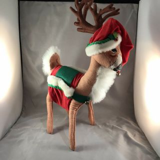 2006 Vintage Annalee Christmas Deer Reindeer With Santa Hat And Saddlebags 20”