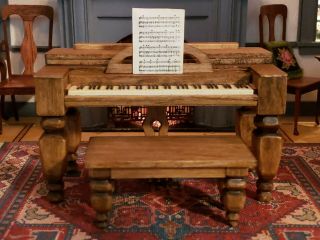 Miniature Vintage Artisan Signed Sargent Hand Carved Piano And Piano Bench