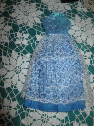 Vintage Barbie Very Pretty Blue & White Dress Gown Replacement Euc