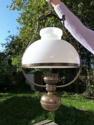 Antique Vintage Gypsy Style Brass Electric Ceiling Lantern & Opaque Glass Shade