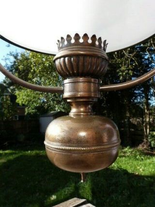 ANTIQUE VINTAGE GYPSY STYLE BRASS ELECTRIC CEILING LANTERN & OPAQUE GLASS SHADE 2