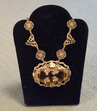 Vintage Antique Necklace Costume Amber Glass