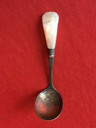 Antique Pearl Handle Gravy Ladle W/ Sterling Silver Band 6 "