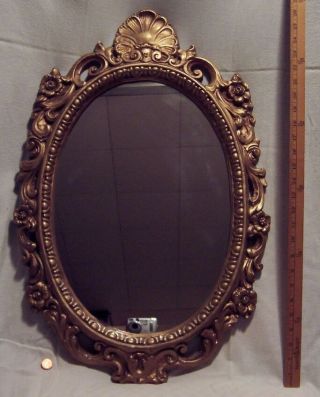 Antique Syroco Ornate Gold Gilded Plaster Victorian Style Oval Wall Mirror