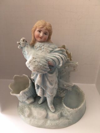 Antique Royal Rudolstadt Bisque Figurine/planter Girl W Chicken