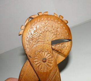 Vtg Hand Carved Folk Art Wooden Nut Cracker Pliers Style Yugoslavian