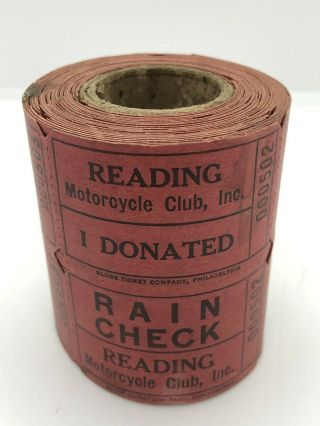 Vintage Rare 1930’s Rmc Reading Motorcycle Club Red Rain Check Tickets Oley,  Pa.