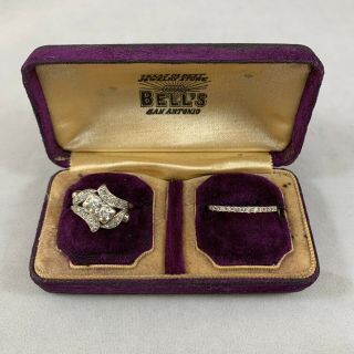 Vintage Antique Double Ring Presentation Box Bell’s San Antonio Texas Purple