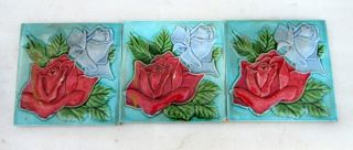 Vintage Old Collectible Rare 3 Piece Antique Japanese Ceramic Wall Tile