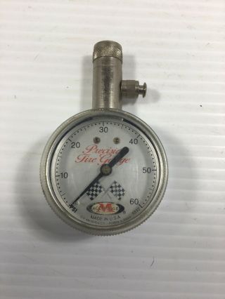 Vintage Rare Tire Pressure Gauge Accu Gage Silver Face 60 Psi Made In A Usa K
