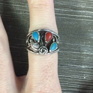 Rare - Navajo Turquoise & Red Coral Women’s Ring/size 9 - 5.  7 Grams