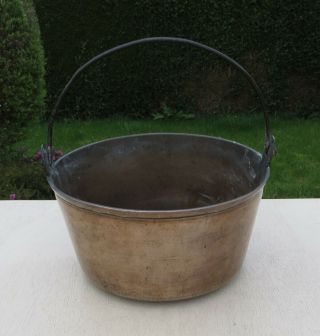 Antique Bronze Cooking Pot / Jam Pan 15 " With Swivel Handle - 10 1/4 "