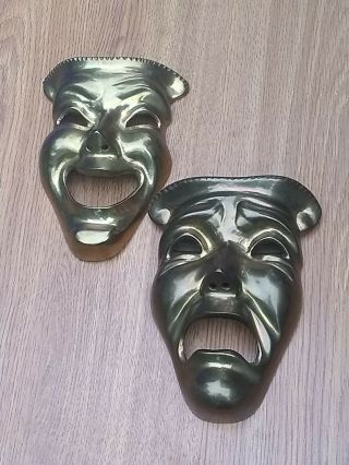 Antique Solid Brass Laugh Now Cry Later Drama Large Mask (signed) Vintage Art