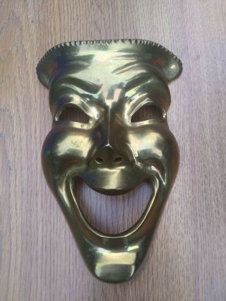 Antique Solid Brass Laugh Now Cry Later Drama Large Mask (Signed) Vintage Art 3