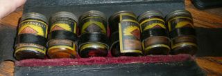 Sunoco Sun Oils Co Motor Cup Grease 6 Jars W/ Leather Case Rare