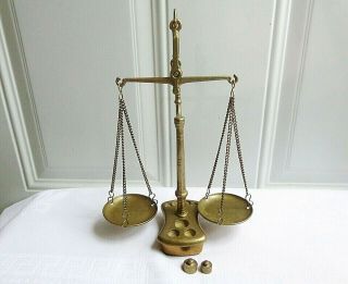 Antique Vintage Brass Balance Scale Weights Jewelers Apothecary Justice Ornate