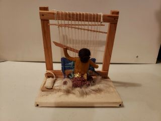 Vintage Navajo Doll W Beaded Necklace Weaving Rug On Loom Indian Woman Papoose