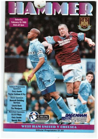 West Ham United V Chelsea Rare Official Match Day Programme 25.  02.  95