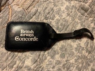 Rare British Airways Concorde Black Leather Luggage Tag