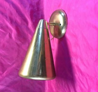 Retro Mid - Century Atomic Era Brass Cone Bullet Light Wall Sconce 10 "