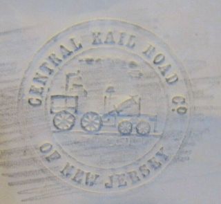 Antique Notary Seal Reads; Central Railroad Co Of Jersey With Train Imprint
