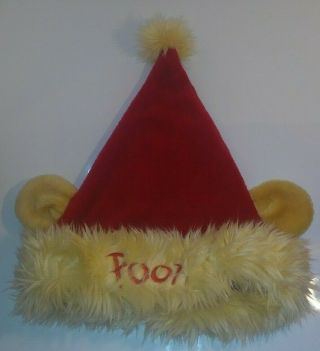 Rare Walt Disney World Winnie The Pooh Santa Hat Plush Ears Adult Christmas Cap