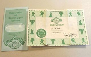 Vintage Cabbage Patch Doll Birth Certificate Adoption Paper