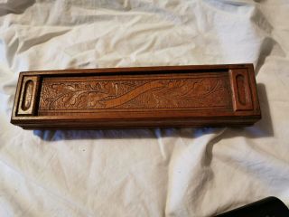 Black Forest Carved Pencil Box With Tambour Lid