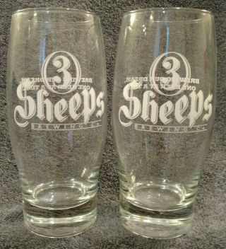 Rare 2 Pint Beer Glasses 3 Sheeps Brewing Company Sheboygan Wisconsin