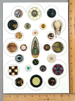 Card Of 25 Antique Buttons,  Assorted Vintage Plastic,  Many Types,  Unusual &