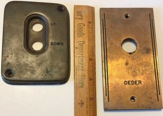 Vtg Antique Brass Elevator Up Down Wall Plates Plaque Push Button Salvage