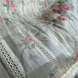 Antique Edw - Victorian Pink Rose Flower Dress Fabric Doll Bonnet Ribbon Trim