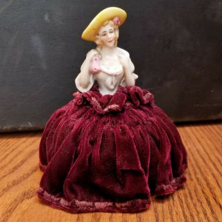 Antique Victorian Porcelain Half Doll Pin Cushion Boudoir Doll Miniature Doll