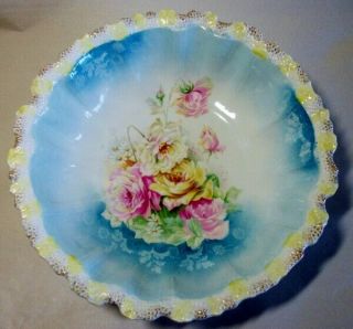 Antique Rs Prussia Porcelain Stippled Floral Bowl Roses Mold 23 Circa 1905