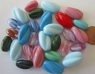 28 Vintage German Glass Assorted Oval Twist Beads 15mm - 20mm