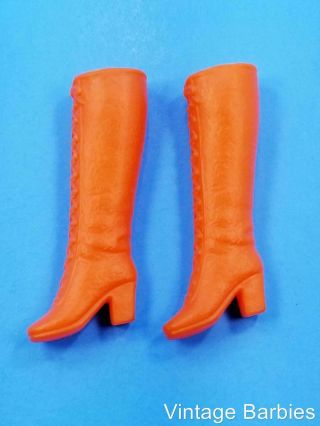 Rare Barbie / Francie Doll Orange Lace Up Boots Vhtf Vintage 1970 