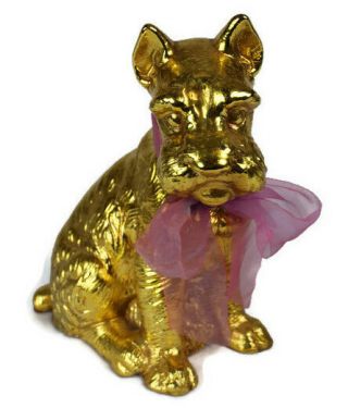 Vintage Syroco Wood Schnauzer Dog Statue - Shiny Gold Color,  10½ " Tall,  - U.  S.  A.