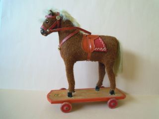 Rare Antique 1800s Franz Carl Weber Wooden Horse Pull - Toy On Wheels W Sticker