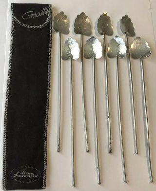 8 Vintage Mexico Sterling Leaf Design Iced Tea Julep Spoons Straws Sippers