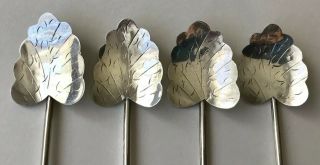 8 Vintage MEXICO Sterling LEAF Design Iced Tea Julep Spoons Straws Sippers 3