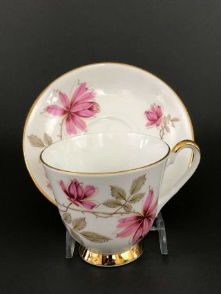 Vintage Bone China Cup & Saucer,  England C.  1930s Pink Flowers