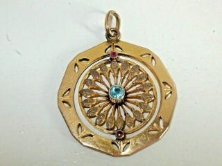 Gorgeous Antique Fancy Design Rolled Gold,  Aquamarine Ruby Pendant