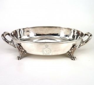 Silver Bowl Or Dish Oval Form On Raised Feet With Handles