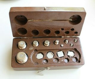 Vintage Russian Ussr Jewelry Scale Weights In Wooden Box
