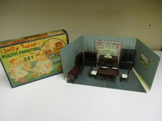 Vintage Rare Jolly Twins Doll Miniature Plastic Furniture Dining Room Set 1940s