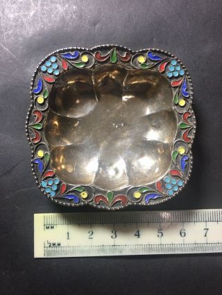 A Small Antique Russian? 925 Silver Enamel Pin Dish