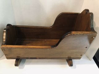 Vintage Rocking Baby Doll Bed Solid Wood Toy Cradle Crib.  Fits 18 Inch Doll