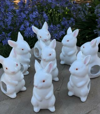Rare Vintage Andrea By Sadek Porcelian / Ceramic Standing White Rabbits Napkin R
