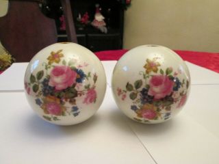 2 Vintage Porcelain Bed Post Ball Finials,  White With Flowers Large 2