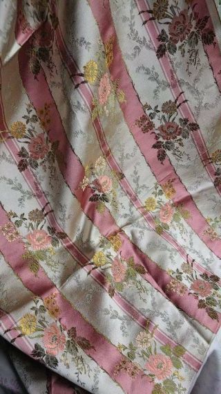 Delicieux 2 Mtrs Vintage French Silk Brocade Rose Bouquets & Stripes